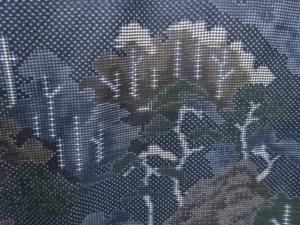 アンティーク　樹木模様織出し本場泥大島紬着物（5マルキ）